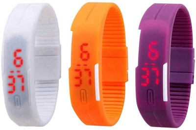 NS18 Silicone Led Magnet Band Combo of 3 White, Orange And Purple Digital Watch  - For Boys & Girls   Watches  (NS18)