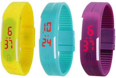 

Kissu Led Band Watch Combo of 3 Yellow, Sky Blue And Purple Watch - For Couple