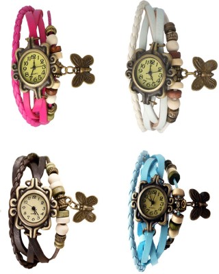 NS18 Vintage Butterfly Rakhi Combo of 4 Pink, Brown, White And Sky Blue Analog Watch  - For Women   Watches  (NS18)