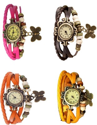 NS18 Vintage Butterfly Rakhi Combo of 4 Pink, Orange, Brown And Yellow Analog Watch  - For Women   Watches  (NS18)