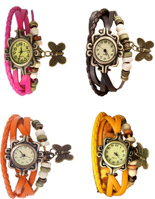 

Kissu Vintage Rakhi Combo of 4 Pink, Orange, Brown And Yellow Watch - For Women