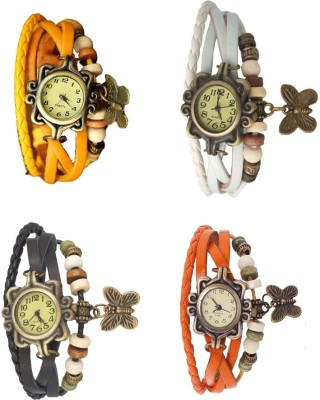 NS18 Vintage Butterfly Rakhi Combo of 4 Yellow, Black, White And Orange Analog Watch  - For Women   Watches  (NS18)