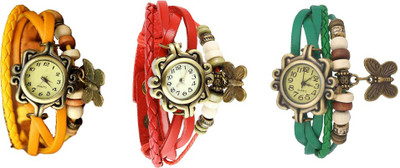 

Kissu Vintage Rakhi Watch Combo of 3 Yellow, Red And Green Watch - For Women