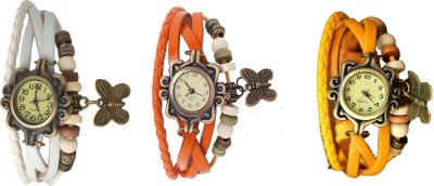 NS18 Vintage Butterfly Rakhi Combo of 3 White, Orange And Yellow Analog Watch  - For Women   Watches  (NS18)