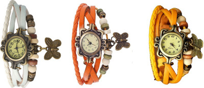 

NS18 Vintage Butterfly Rakhi Combo of 3 White, Orange And Yellow Watch - For Women