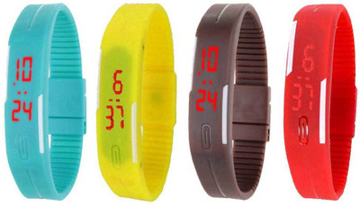 

NS18 Silicone Led Magnet Band Watch Combo of 4 Sky Blue, Yellow, Brown And Red Watch - For Couple