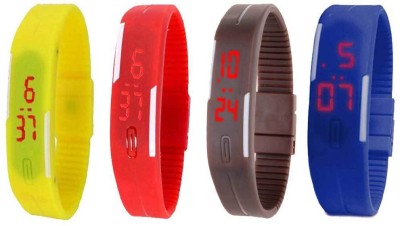 NS18 Silicone Led Magnet Band Combo of 4 Yellow, Red, Brown And Blue Digital Watch  - For Boys & Girls   Watches  (NS18)