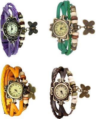 NS18 Vintage Butterfly Rakhi Combo of 4 Purple, Yellow, Green And Brown Analog Watch  - For Women   Watches  (NS18)