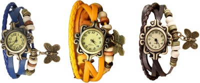 NS18 Vintage Butterfly Rakhi Watch Combo of 3 Blue, Yellow And Brown Analog Watch  - For Women   Watches  (NS18)