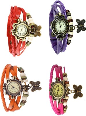 NS18 Vintage Butterfly Rakhi Combo of 4 Red, Orange, Purple And Pink Analog Watch  - For Women   Watches  (NS18)