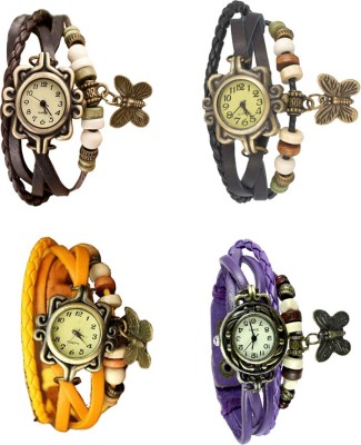 NS18 Vintage Butterfly Rakhi Combo of 4 Brown, Yellow, Black And Purple Analog Watch  - For Women   Watches  (NS18)