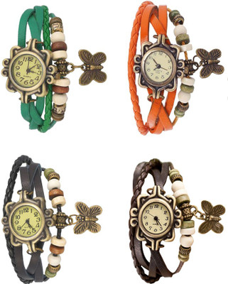

Kissu Vintage Rakhi Combo of 4 Green, Black, Orange And Brown Watch - For Women