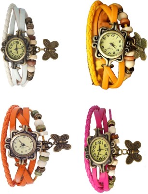 NS18 Vintage Butterfly Rakhi Combo of 4 White, Orange, Yellow And Pink Analog Watch  - For Women   Watches  (NS18)