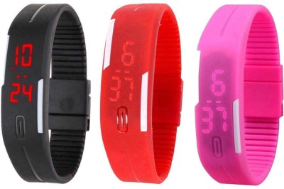 NS18 Silicone Led Magnet Band Combo of 3 Black, Red And Pink Digital Watch  - For Boys & Girls   Watches  (NS18)
