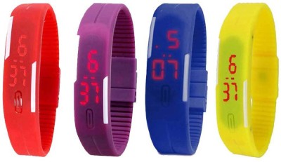 NS18 Silicone Led Magnet Band Combo of 4 Red, Purple, Blue And Yellow Digital Watch  - For Boys & Girls   Watches  (NS18)