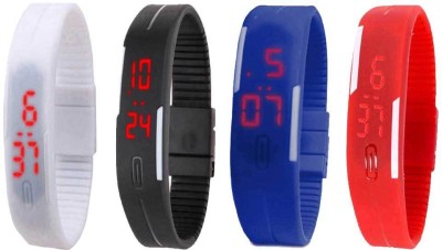 NS18 Silicone Led Magnet Band Watch Combo of 4 White, Black, Blue And Red Digital Watch  - For Couple   Watches  (NS18)