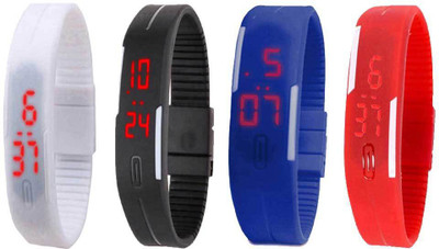 

Kissu Led Magnet Band Combo of 4 White, Black, Blue And Red Watch - For Men & Women