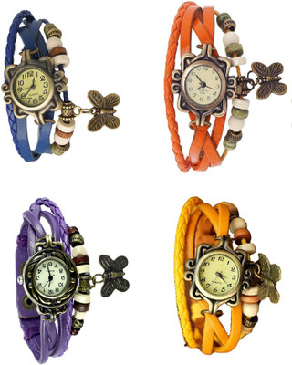 NS18 Vintage Butterfly Rakhi Combo of 4 Blue, Purple, Orange And Yellow Analog Watch  - For Women   Watches  (NS18)