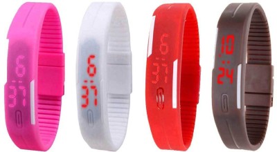 NS18 Silicone Led Magnet Band Combo of 4 Pink, White, Red And Brown Digital Watch  - For Boys & Girls   Watches  (NS18)