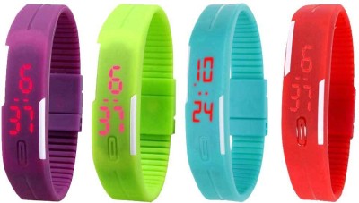 NS18 Silicone Led Magnet Band Watch Combo of 4 Purple, Green, Sky Blue And Red Digital Watch  - For Couple   Watches  (NS18)