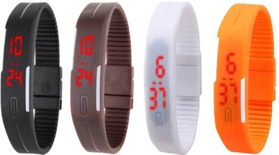 NS18 Silicone Led Magnet Band Combo of 4 Black, Brown, White And Orange Digital Watch  - For Boys & Girls   Watches  (NS18)
