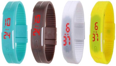 NS18 Silicone Led Magnet Band Combo of 4 Sky Blue, Brown, White And Yellow Digital Watch  - For Boys & Girls   Watches  (NS18)