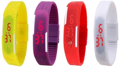 NS18 Silicone Led Magnet Band Combo of 4 Yellow, Purple, Red And White Digital Watch  - For Boys & Girls   Watches  (NS18)