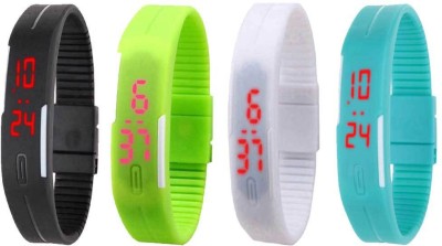 NS18 Silicone Led Magnet Band Watch Combo of 4 Black, Green, White And Sky Blue Digital Watch  - For Couple   Watches  (NS18)