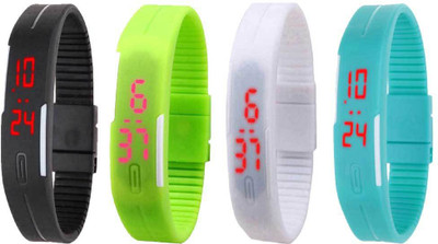 

NS18 Silicone Led Magnet Band Watch Combo of 4 Black, Green, White And Sky Blue Watch - For Couple