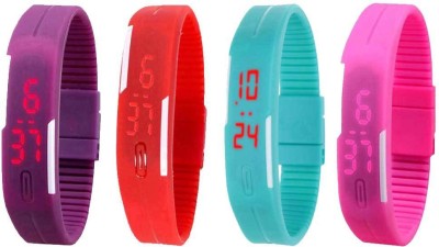 NS18 Silicone Led Magnet Band Watch Combo of 4 Purple, Red, Sky Blue And Pink Digital Watch  - For Couple   Watches  (NS18)
