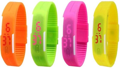 NS18 Silicone Led Magnet Band Combo of 4 Orange, Green, Pink And Yellow Digital Watch  - For Boys & Girls   Watches  (NS18)