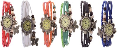 Rokcy Vintage Look Butterfly Analogue Beige Dial Girls' Watch Combo, Pack of 6- BFLY_6 Analog Watch  - For Girls   Watches  (Rokcy)