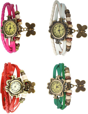 View NS18 Vintage Butterfly Rakhi Combo of 4 Pink, Red, White And Green Analog Watch  - For Women Wrist Watches Price Online(NS18)