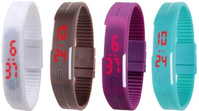 NS18 Silicone Led Magnet Band Watch Combo of 4 White, Brown, Purple And Sky Blue Digital Watch  - For Couple   Watches  (NS18)