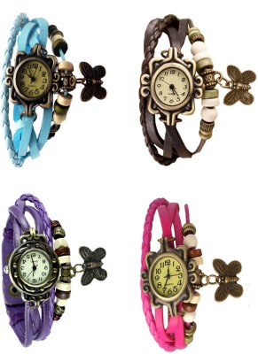 NS18 Vintage Butterfly Rakhi Combo of 4 Sky Blue, Purple, Brown And Pink Analog Watch  - For Women   Watches  (NS18)