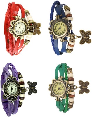 NS18 Vintage Butterfly Rakhi Combo of 4 Red, Purple, Blue And Green Analog Watch  - For Women   Watches  (NS18)