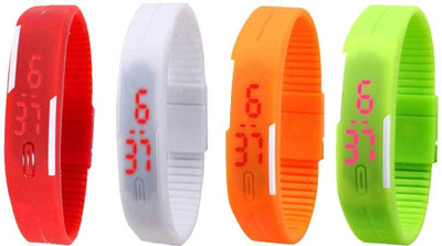 

Kissu Led Magnet Band Combo of 4 Red, White, Orange And Green Watch - For Men & Women