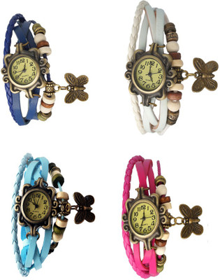 

Kissu Vintage Rakhi Combo of 4 Blue, Sky Blue, White And Pink Watch - For Women