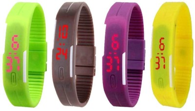 NS18 Silicone Led Magnet Band Combo of 4 Green, Brown, Purple And Yellow Digital Watch  - For Boys & Girls   Watches  (NS18)
