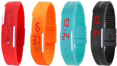 

NS18 Silicone Led Magnet Band Combo of 4 Red, Orange, Sky Blue And Black Watch - For Boys & Girls
