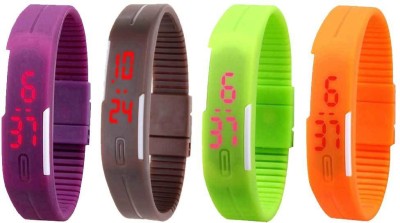 NS18 Silicone Led Magnet Band Combo of 4 Purple, Brown, Green And Orange Digital Watch  - For Boys & Girls   Watches  (NS18)