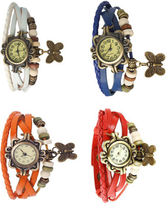 

NS18 Vintage Butterfly Rakhi Combo of 4 White, Orange, Blue And Red Watch - For Women