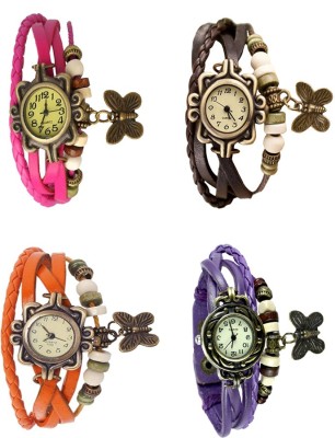 NS18 Vintage Butterfly Rakhi Combo of 4 Pink, Orange, Brown And Purple Analog Watch  - For Women   Watches  (NS18)