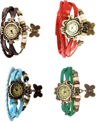 NS18 Vintage Butterfly Rakhi Combo of 4 Brown, Sky Blue, Red And Green Analog Watch  - For Women   Watches  (NS18)