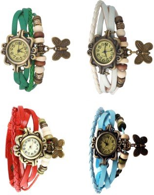NS18 Vintage Butterfly Rakhi Combo of 4 Green, Red, White And Sky Blue Analog Watch  - For Women   Watches  (NS18)