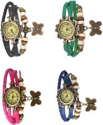 NS18 Vintage Butterfly Rakhi Combo of 4 Black, Pink, Green And Blue Analog Watch  - For Women   Watches  (NS18)