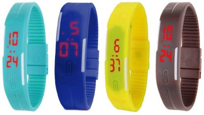 NS18 Silicone Led Magnet Band Combo of 4 Sky Blue, Blue, Yellow And Brown Digital Watch  - For Boys & Girls   Watches  (NS18)
