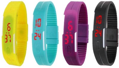 NS18 Silicone Led Magnet Band Combo of 4 Yellow, Sky Blue, Purple And Black Digital Watch  - For Boys & Girls   Watches  (NS18)