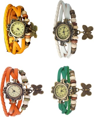 NS18 Vintage Butterfly Rakhi Combo of 4 Yellow, Orange, White And Green Analog Watch  - For Women   Watches  (NS18)