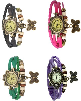 NS18 Vintage Butterfly Rakhi Combo of 4 Black, Green, Pink And Purple Analog Watch  - For Women   Watches  (NS18)